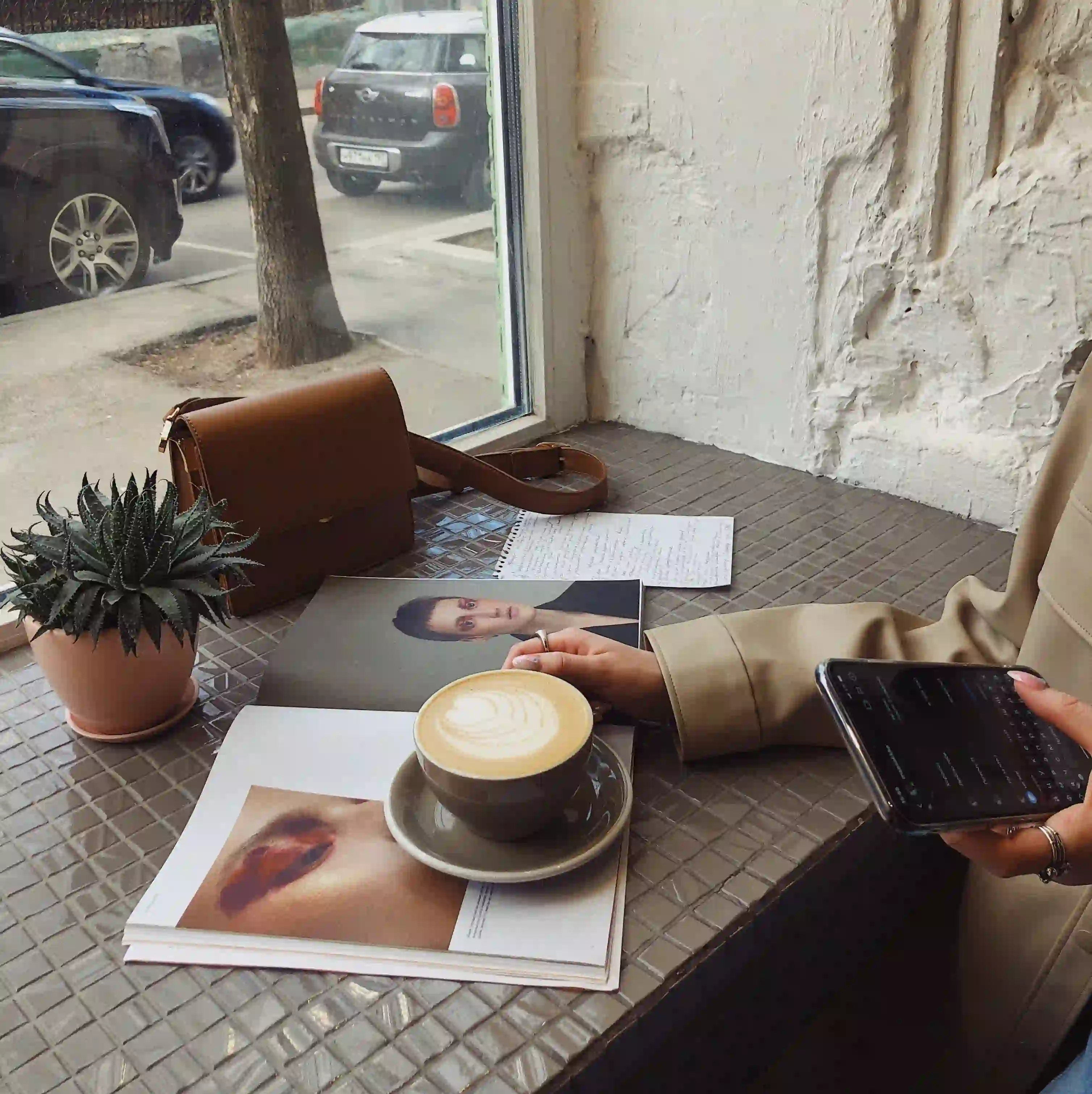 Magazines and coffee.